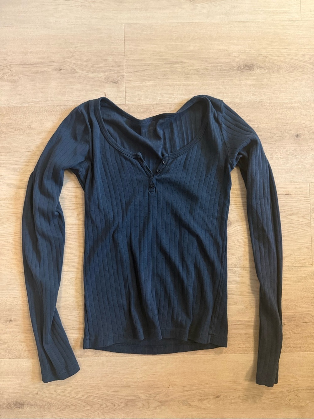 Brandy Melville Black Ribbed Long Sleeve Henley Top